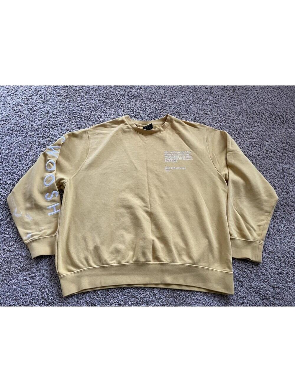 Women’s Nike Sweatshirt XL X-Large Mustard Yellow Color Wording Swoosh Pullover